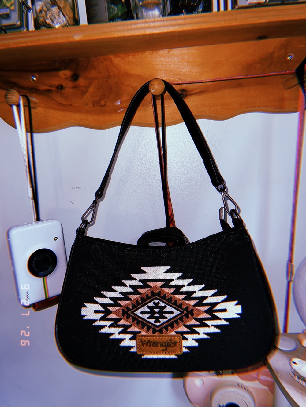 Wrangler Black Aztec-Pattern Shoulder Bag
